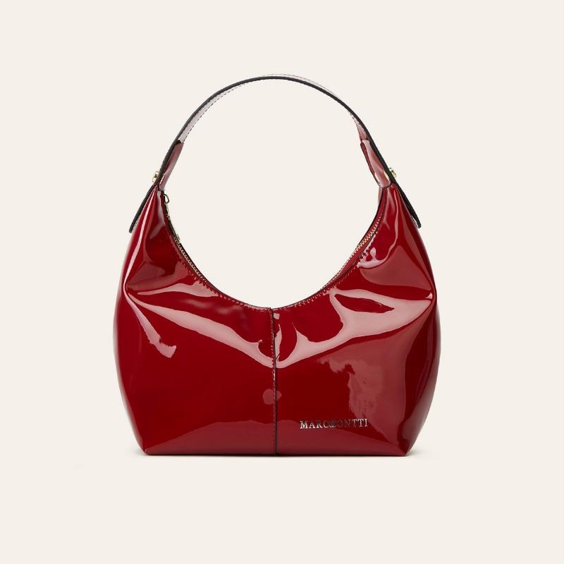 Высококачественная нишевая модная сумка в форме полумесяца, ручная, подмышечная сумка, лакированная кожа, блестящая женская сумка бордовый