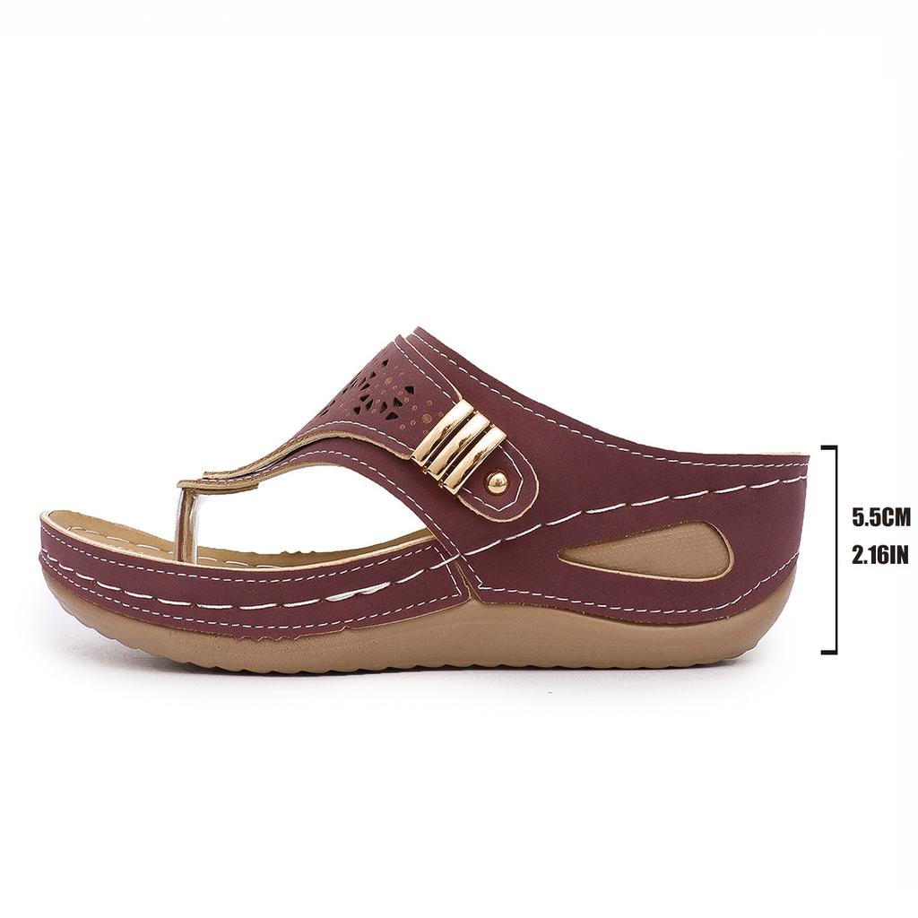 Large size new flip-flops women's summer pinch feet cool slippers women's hollow metal thick bottom wedge slippers women