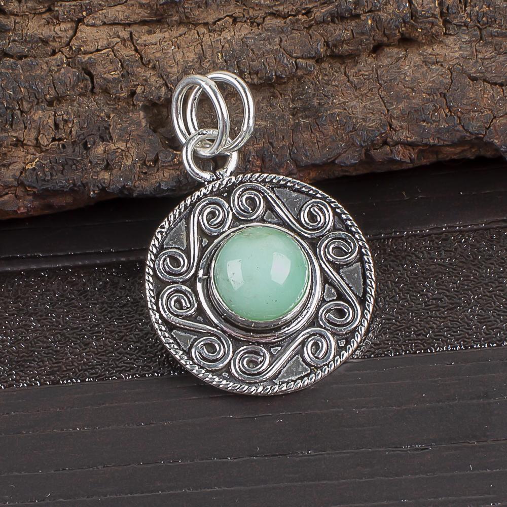 Natural Chrysoprase Gemstone 925 Sterling Silver Handmade Customized Pendant 1.2" For Birthday Gift PP-28-18