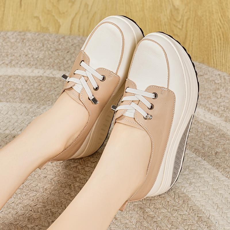 Women Platform Loafers Students Casual Leather Elevator Shoes Thick Sole Height Increase Sneakers