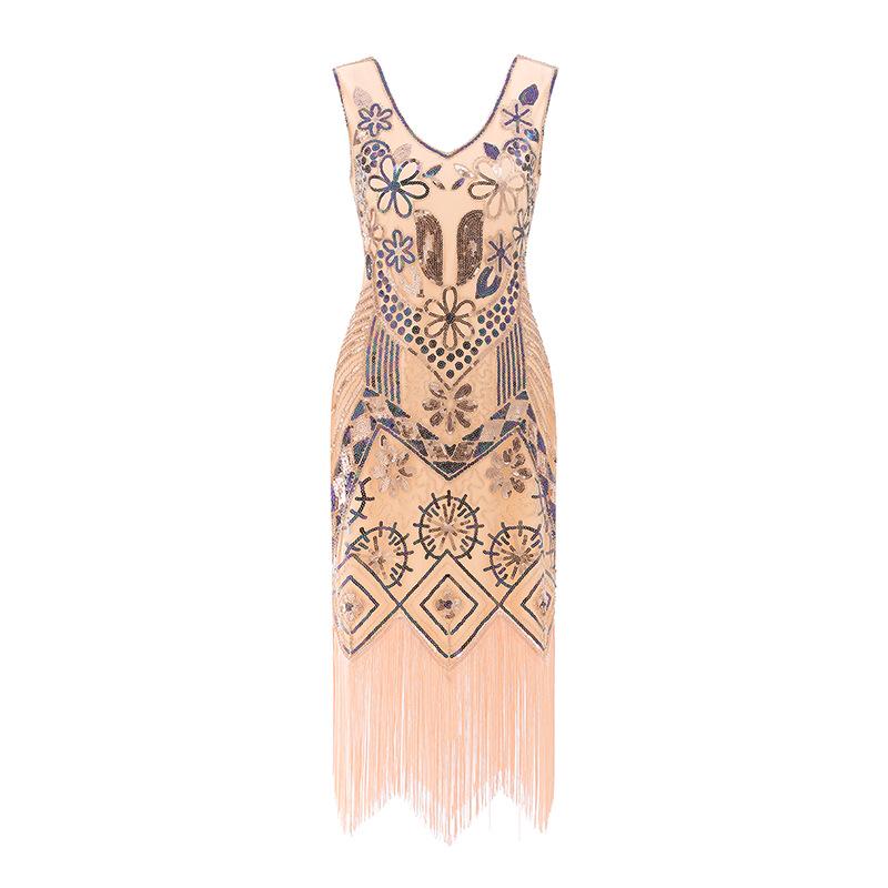 

Винтажное платье с пайетками и бахромой 1920-х годов с V-образным вырезом – европейский и американский костюм для выпускного бала и выступлений Large