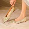 Champagne Main Wedding Dress Niche High-end Pointed Flat-soled Single Shoes 2025 Height-increasing Crystal Wedding Shoes Are Not Tired of Pregnant Wom