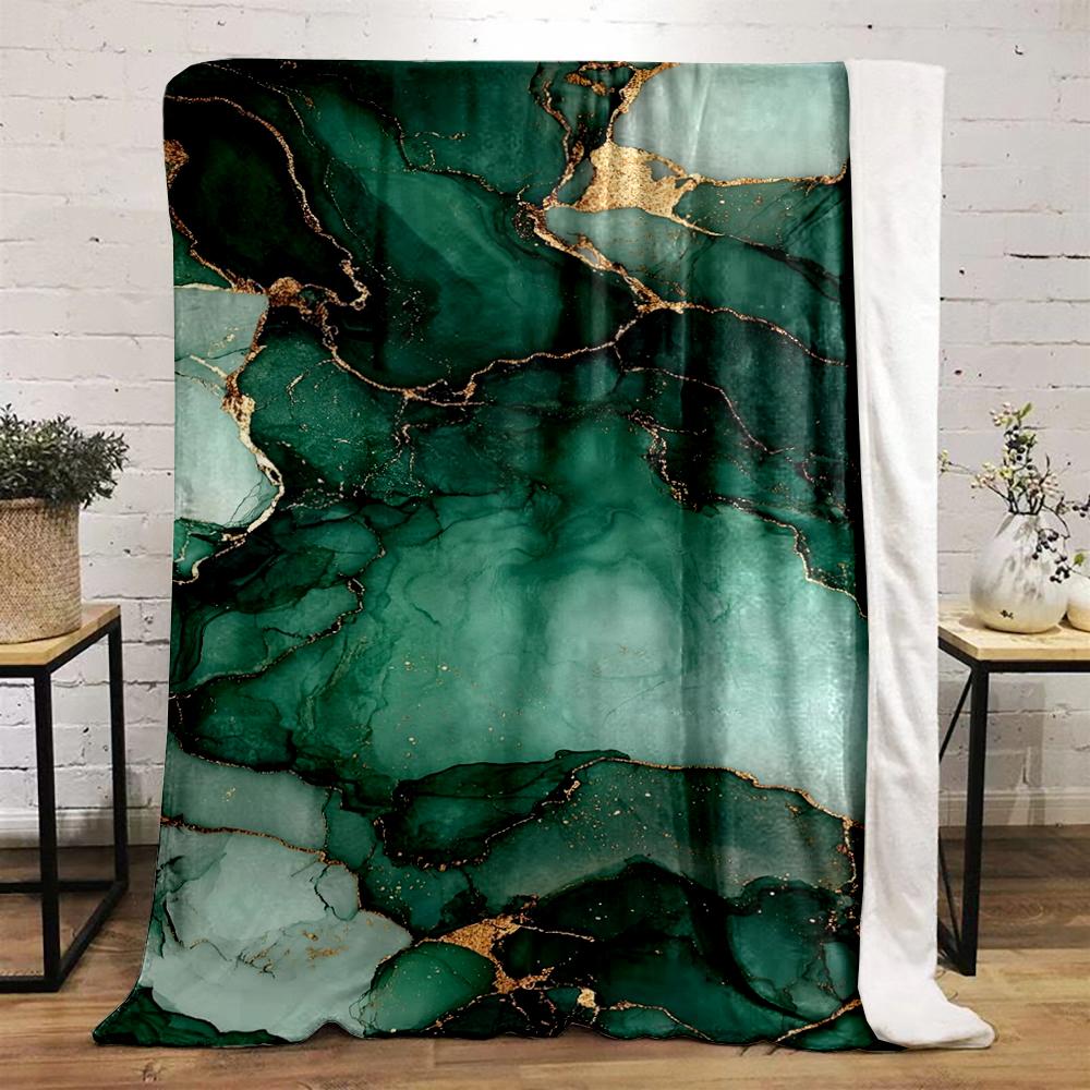 Green Marble Texture with Gold Veins Design - Flannel blanket for bedroom, living room, sofa, and nap.