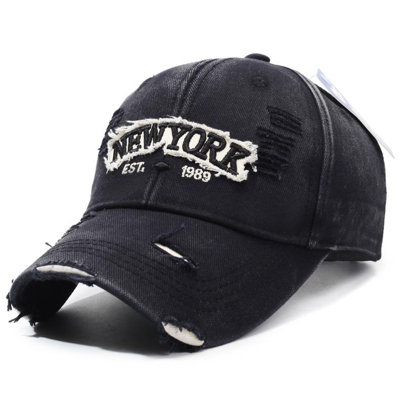 Vintage Washed Distressed Baseball Cap, NEW YORK Embroidered Dad Hat for Men Women L чёрный