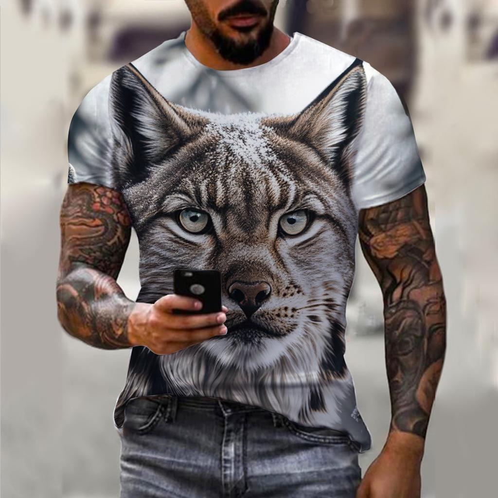Summer Men's Summer Men's Casual T-shirt 3d Printed Lynx Bobcat Print Unisex Short-sleeved Fashion Trend Home Wear
