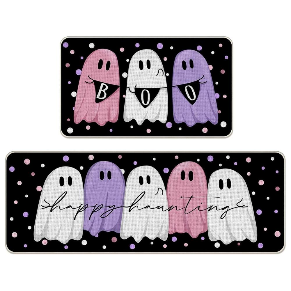 2pcs Halloween Kitchen Carpet, Indoor And Outdoor Welcome Doormat, Bedroom And Living Room Floor Mat, Home Decoration