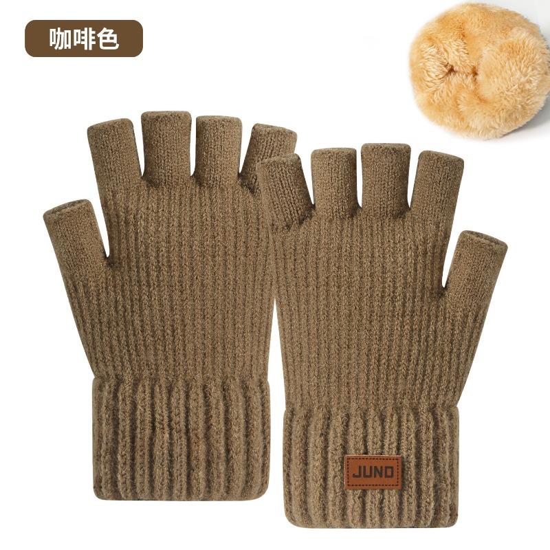 Thickened Half-finger Gloves Autumn and Winter Velvet Knitted Cold-proof and Warm Half-cut Writing Wool Leaking Finger Gloves