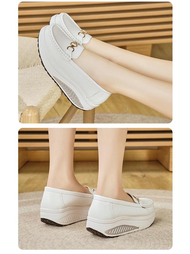 Cross-border Songgao Height-Increasing Plus Size Genuine Leather Bean Shoes for Women