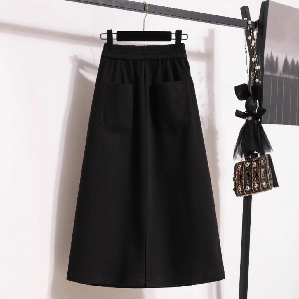 Damen Retro Samt Spalt-Schirmrock – Mittellang, Verdickt und Lockerer Schnitt für Herbst/Winter