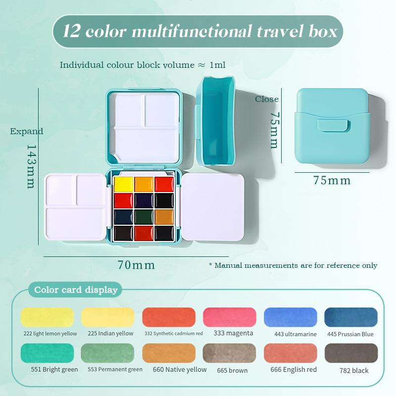 12/24 Colors Portable Travel Watercolor Palette With Waterbox Mini Paint Box Sketchbook Water Brush Student Outing Art Supplies