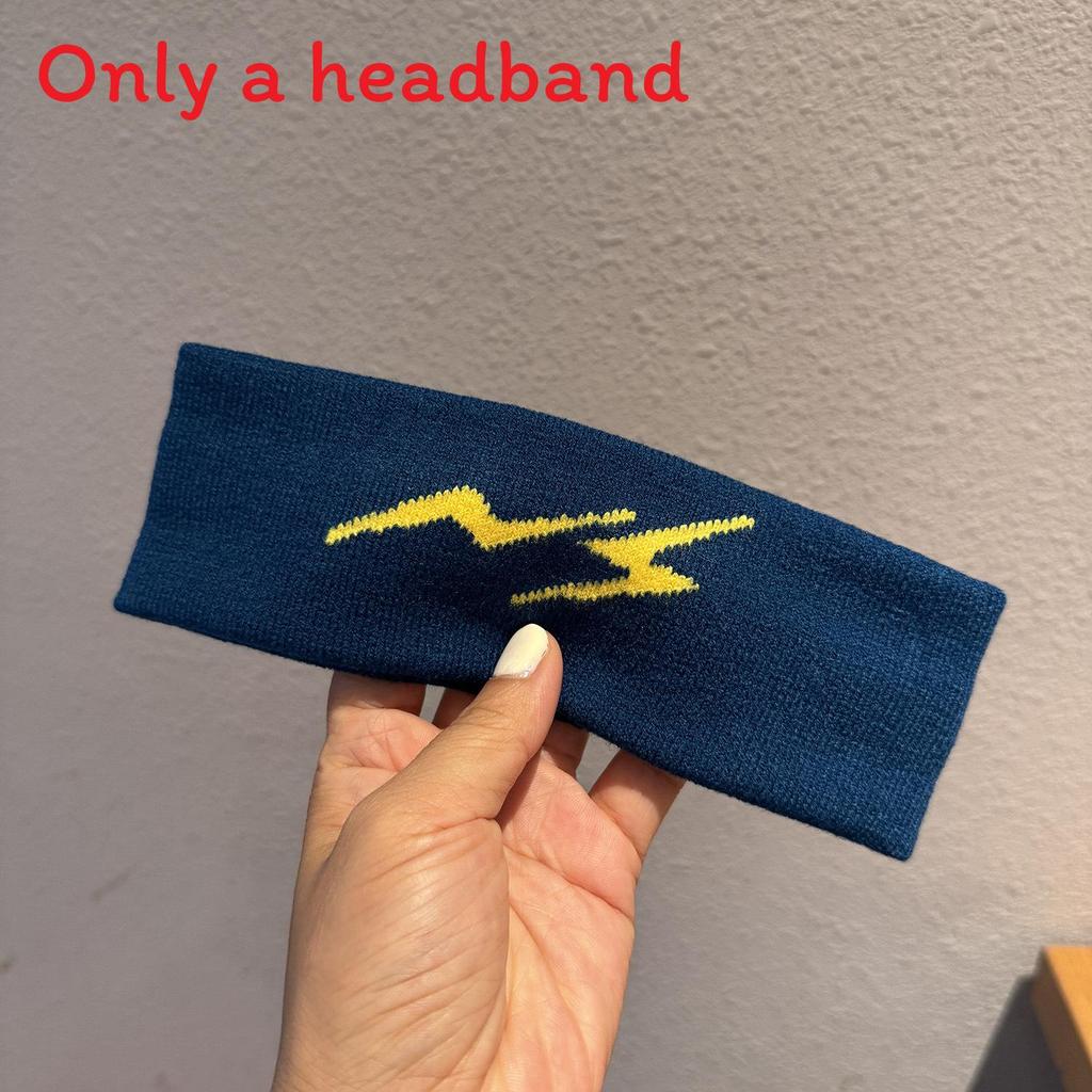 

Korean Style Lightning Print Design Headband Unisex Casual Sports Hair Accessory For Autumn NavyBlue