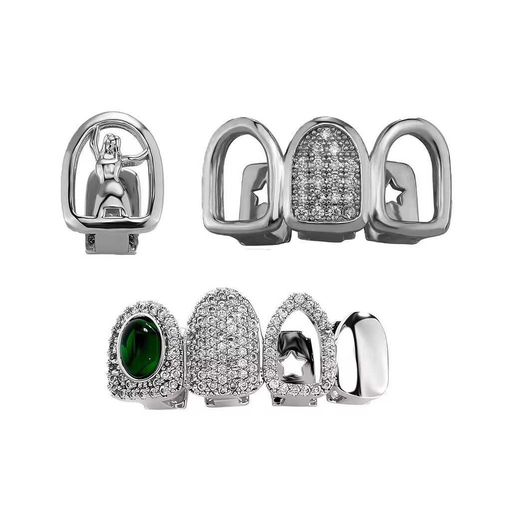 Fashion Personalized Punk Silver/Gold Plated CZ Iced Out Gold Dental Grillz Unisex Everyday Wear for Party