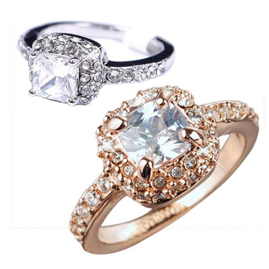 Women's Engagement Bridal Wedding Band Shiny Luxury Square Rhinestone Ring Gift