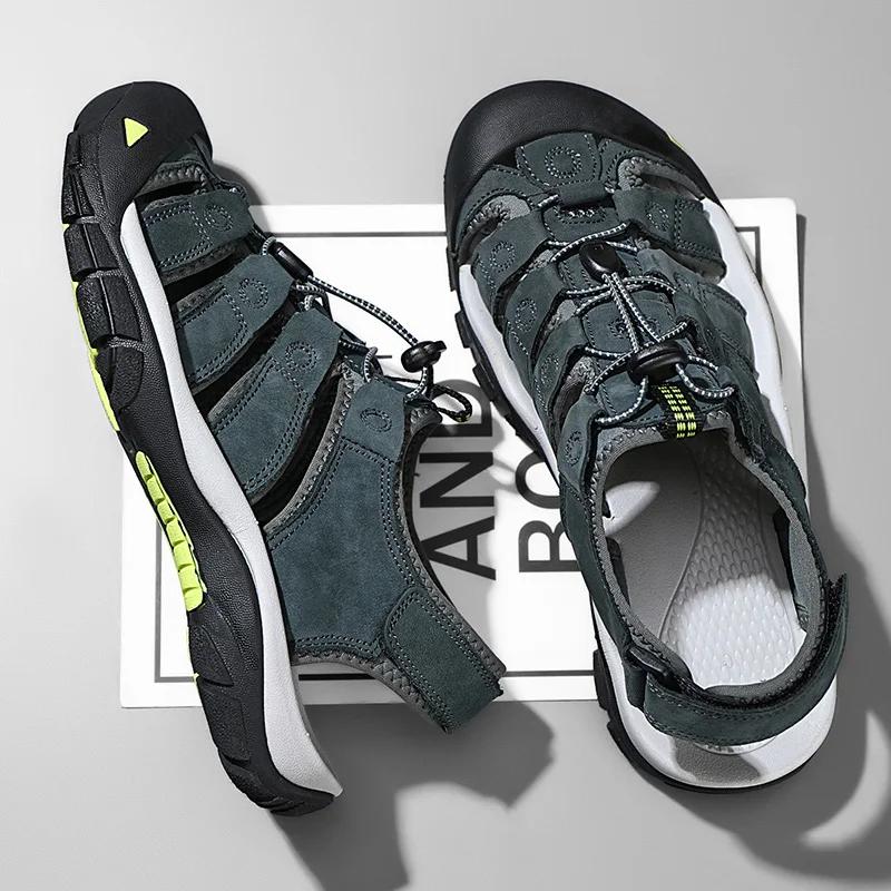 Fashion New Outdoor Summer Men Sandals Travel Leather Men's Casual Shoes Non-Slip Quick Dry Beach Shoes Male Roman Shoes Plus Size 39-48