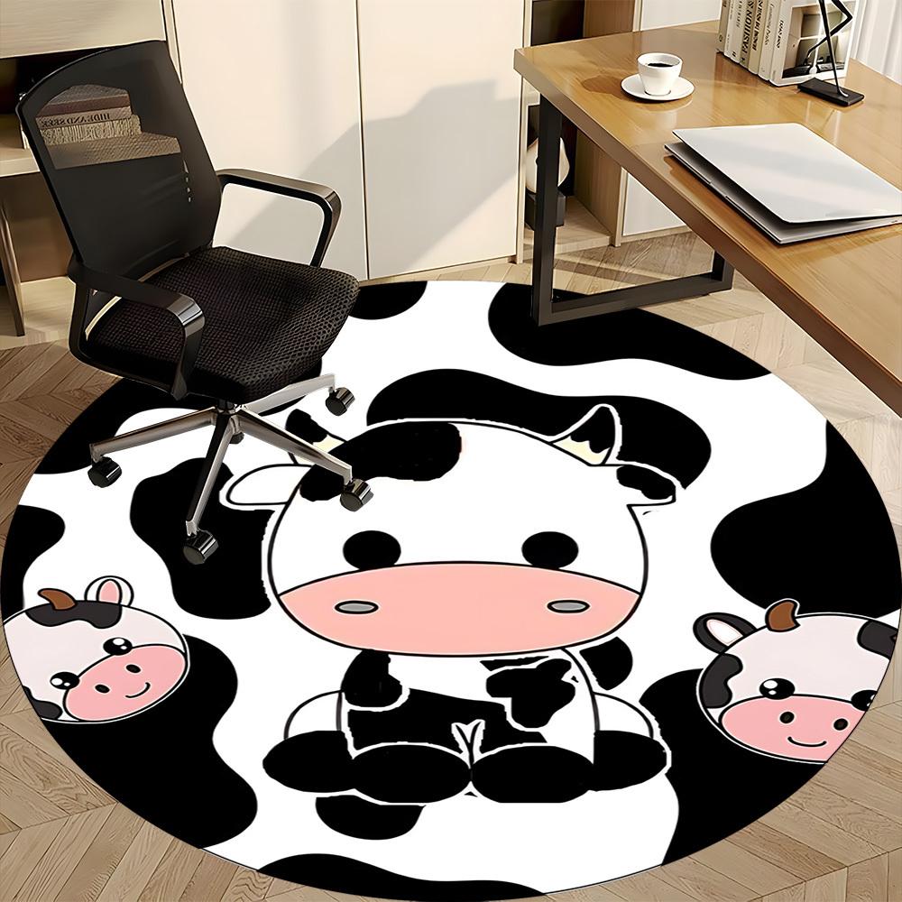 1pc Cow Print Office Round Area Rug, Under Office Chairs Bedroom Living Room Home Decor, Room Deco