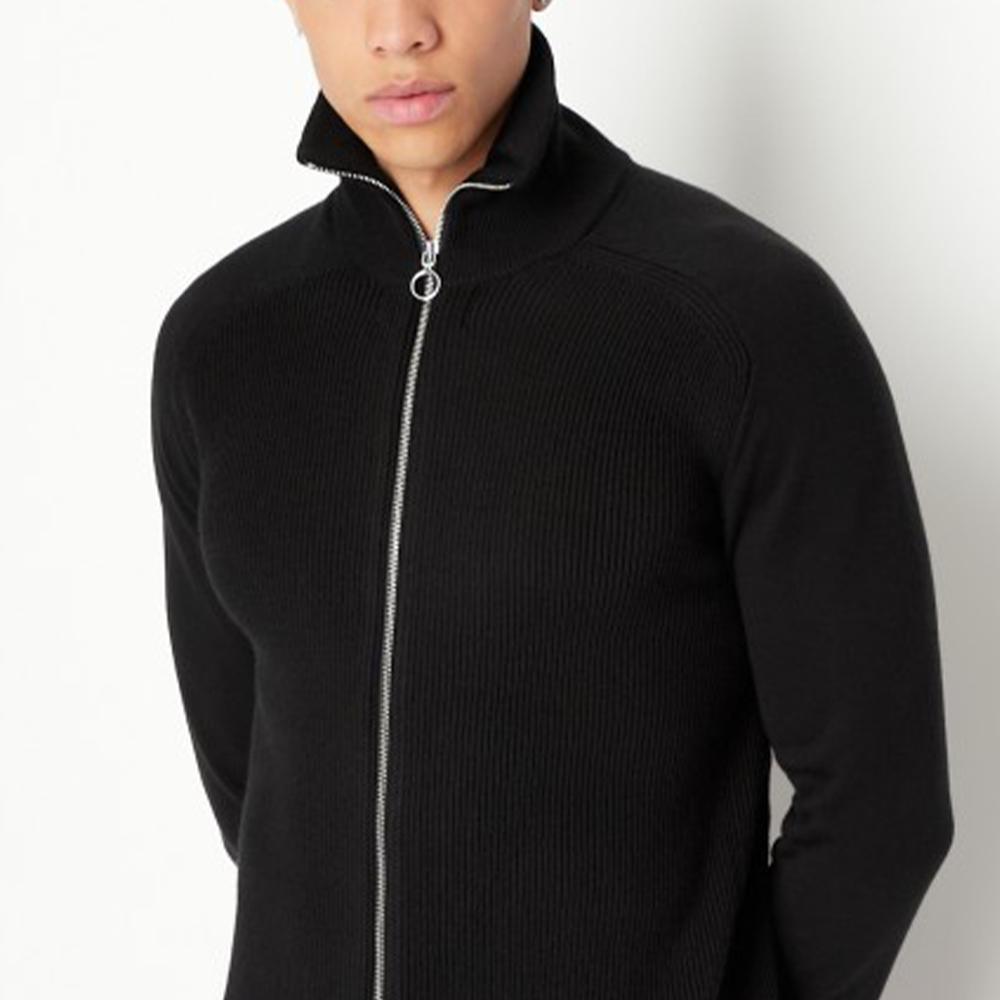 Armani Exchange Solid Color Stand Collar Zip Long Sleeve Knit Sweater Men Sweater Black 6LZE2X-ZM1LZ-1200