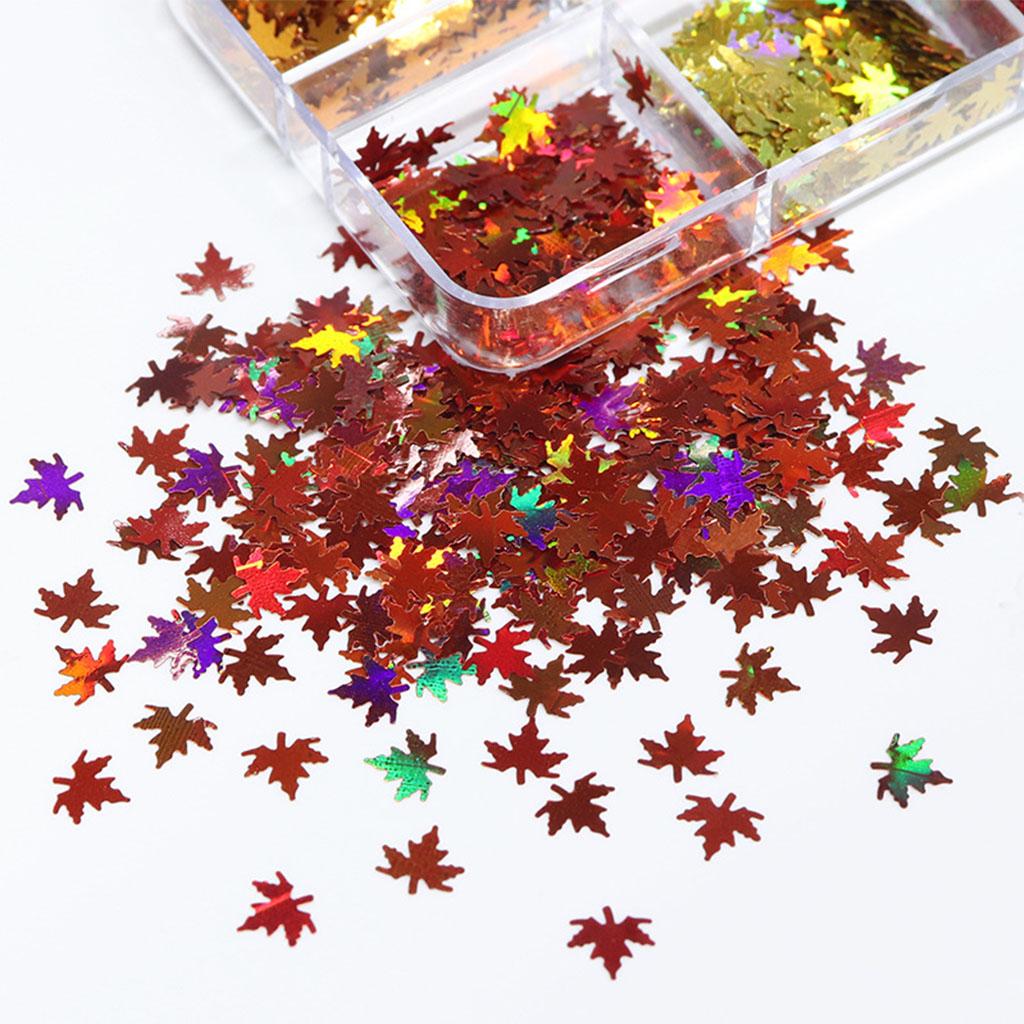 Metallic Maple Leaf Sequins Small 6 Grid Boxed Laser Color Leaves 2021 Fall Christmas Thanksgiving Nail Sequins 6 Grids
