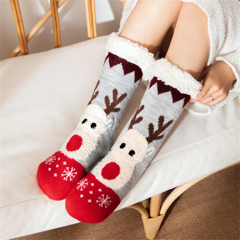 Winter Warme Socken Damen Pinguin Plüsch Weich Weiblich Rutschfeste Hausschuhe Kurze Socke Flauschig Flauschig Hirsch Elch Bär Weihnachtsgeschenk