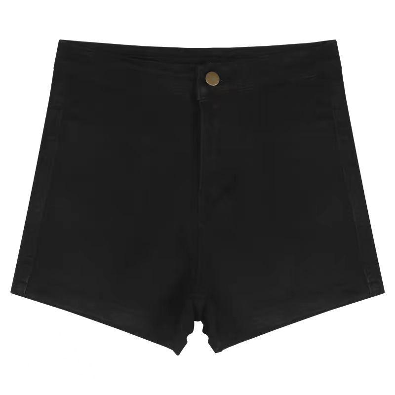 Women's American-Style Black Denim High-Waist A-Line Shorts 2025 - Slimming, Elastic, Petite Fit for Summer