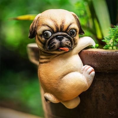 3D Hund Kletternde Gartenstatue Niedlicher Exquisiter Welpe Harzornament Simulation Handwerk Gartenfigur Schlafzimmer