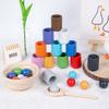 Children'S Montessori Early Education Wooden 12-Color Ball And Cup Color Classification Clip Beads Color Cognitive Pairing Educational Toys