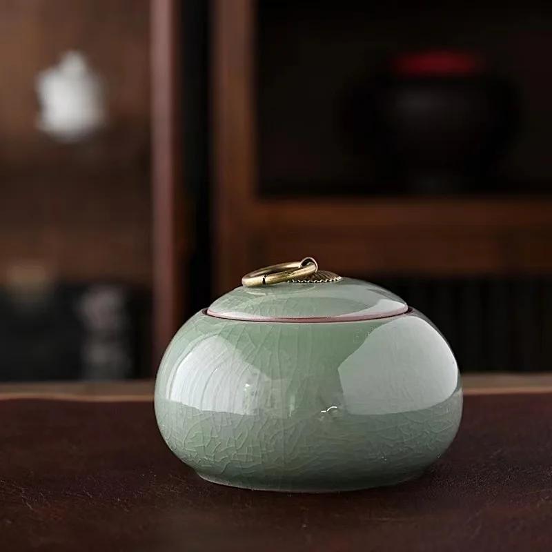 Pequeño recipiente de cerámica para té chino, caja para almacenar todo tipo de té, recipiente de cerámica rústica para té Pu-erh, estilo moderno.