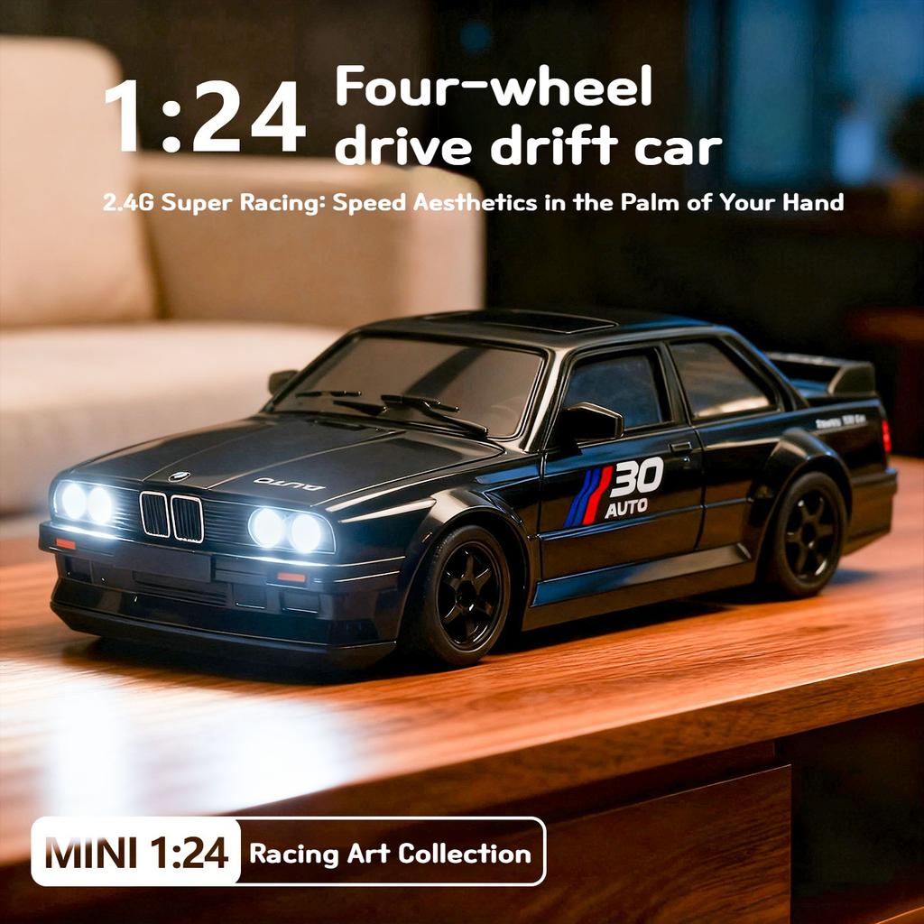 1:24 Scale Model Cars - Four-wheel drive RC high-speed vehicle, 2.4G remote control racing car, retro BMW E30 model toy car