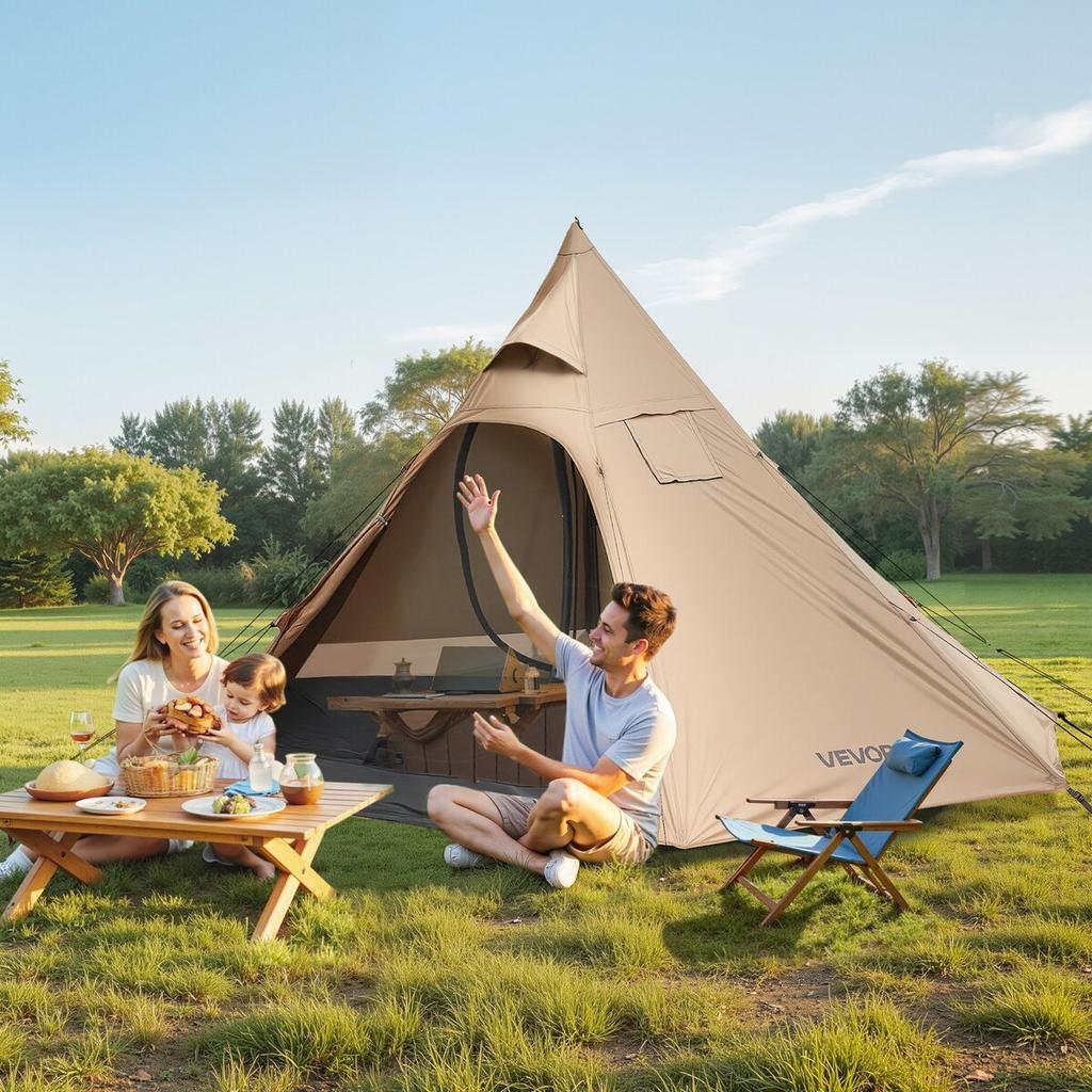 Hot Tent for 4 Persons, Camping Tipi Hot Tents with Stove Jack & Inner Tent, Portable Winter Camping Tents with Snow Skirt, Easy Setup, Waterproof 4
