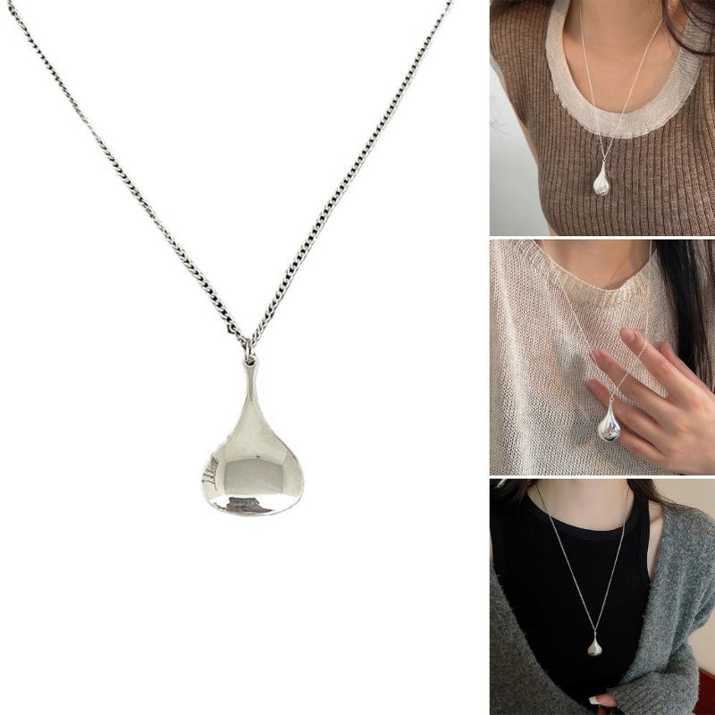 Elegant Long Teardrop Pendant Necklace Adjustable Length Choker Sweater Chain Stylish Jewellery for Women and Girls
