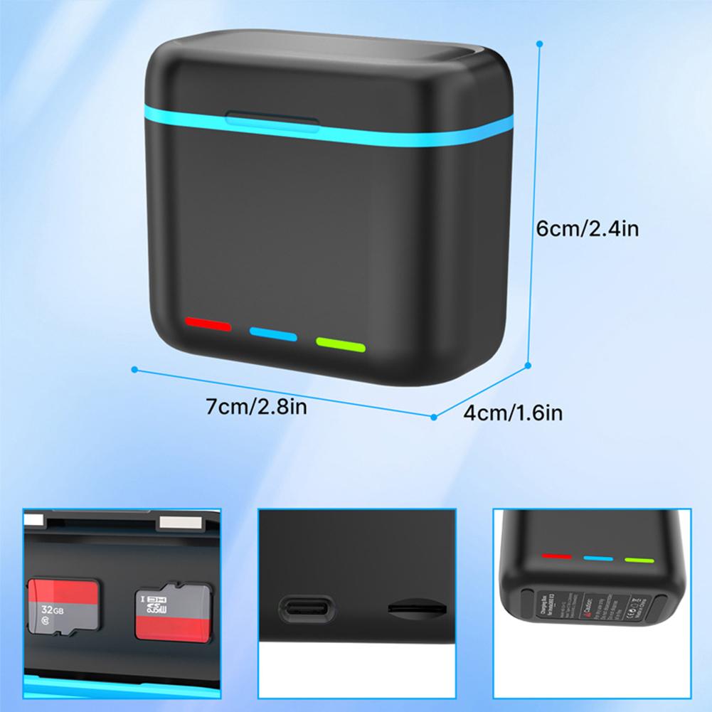2-Channel Battery Charger with Misro SD Card Slots Fast Charger Batteries Storage Case for Insta360 X3 Accessories