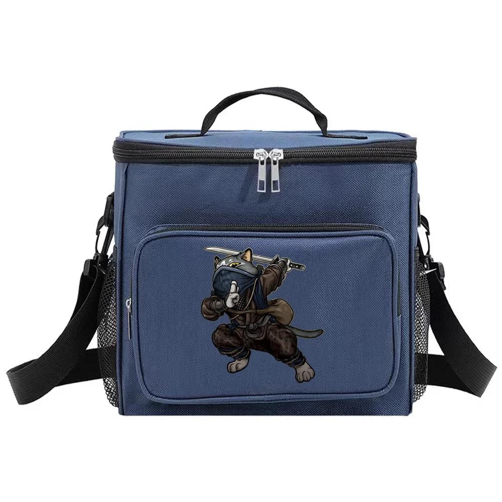 Student LunchBox Portable Cooler Shoulder Lunch Bags Thermal Organizer Handbag Outdoor Camping Storage Boxes Samurai Pattern