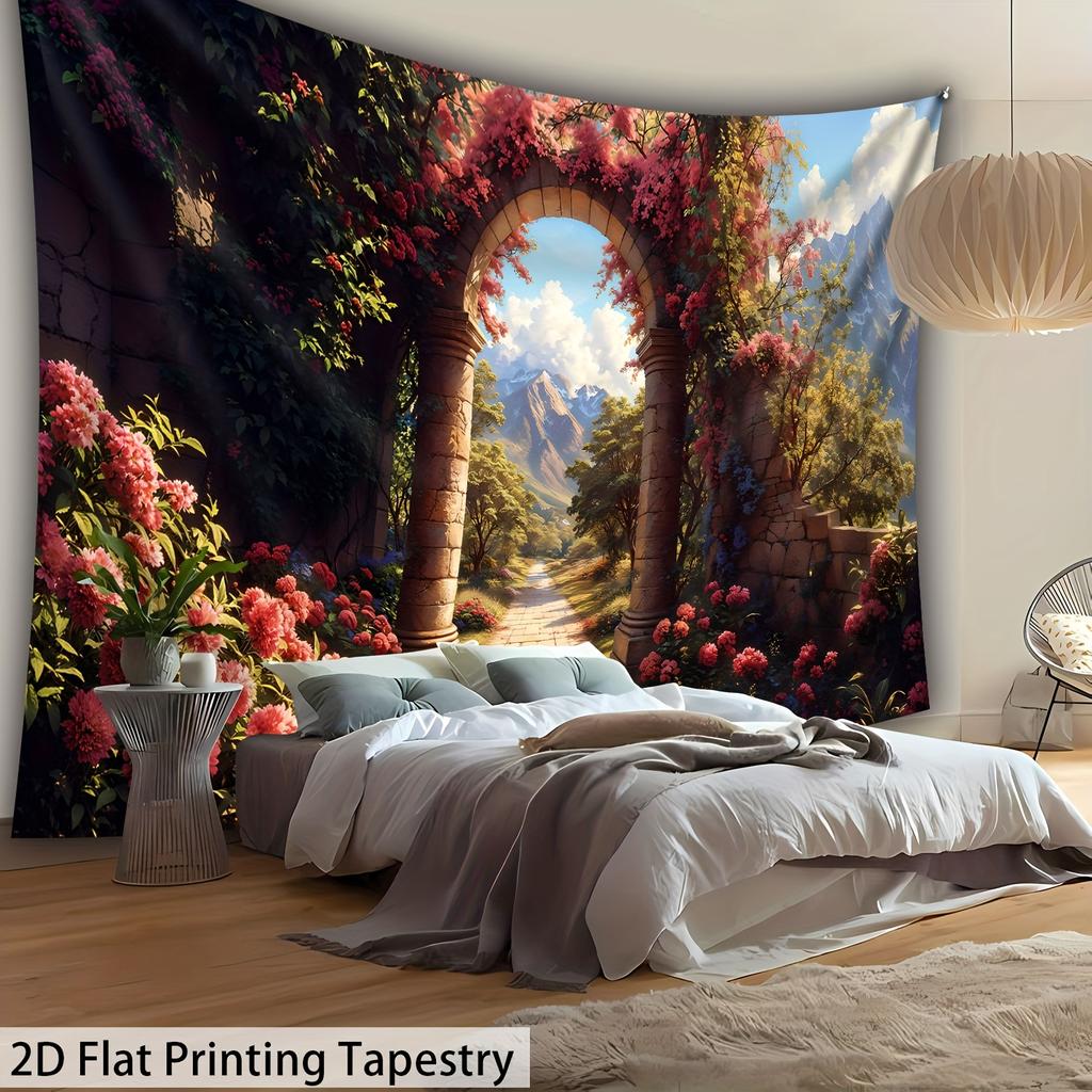 Romantic Garden Archway Digital Printing Polyester Wall Tapestry Suitable For Use In Living Rooms Bedrooms Offices Bars Party
