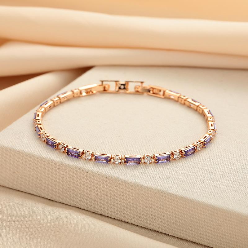 Delicate Purple Crystal Bracelet, Simulated Amethyst, Petite Mozambique Stone Design, Stylish Champagne Gold Accents, Premium Cross-Border Jewelry