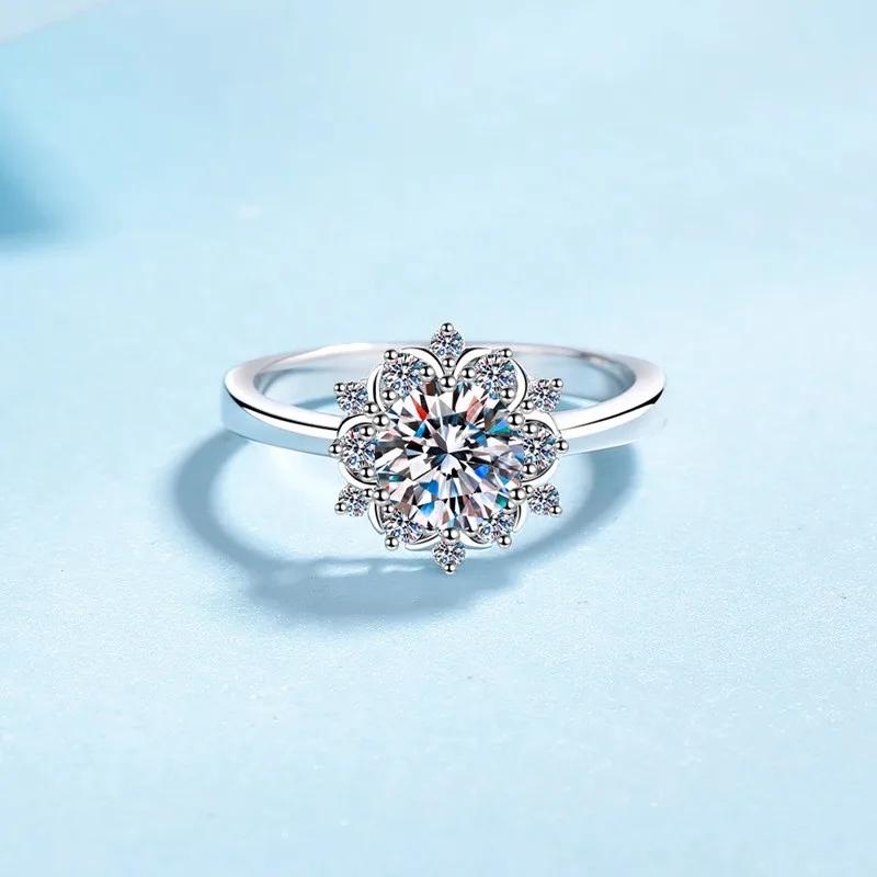 Engagement Platinum Pt950 1CT Moissanite Diamond Sunflower Six Claw Wedding Band WOMEN Birthday Gift Girl Valentine s Day Rings 4.5&Platinum Pt950