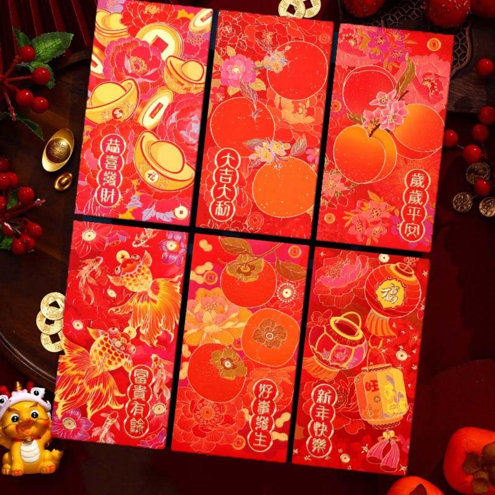 6pcs Mixed Pattern Chinese New Year Red Envelope Hot Stamping Red Packet Creative HongBao  2025