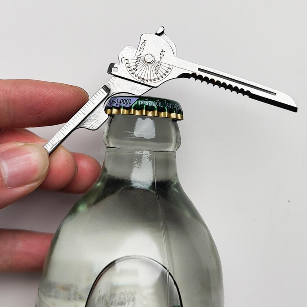 Portable Multi-Tool Keychain Stainless Steel 8-in-1 Survival Folding Tool Kit Multi-Function Design Folding Bottle Opener