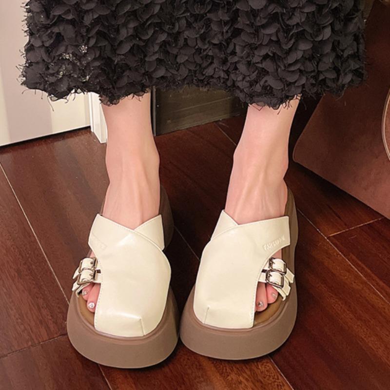 Women's Slope Heel Sandals Spring New Style Round Head Deep Mouth Waterproof Table Anti-slip Wear-resistant Slippers