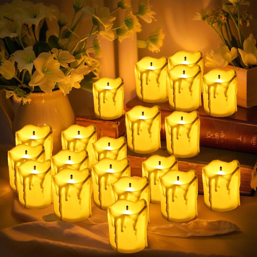 Flameless Led Tea Lights Candle Battery Operated Black Wick Candle Drips Candle Light for Halloween Thanksgiving Christmas Decor