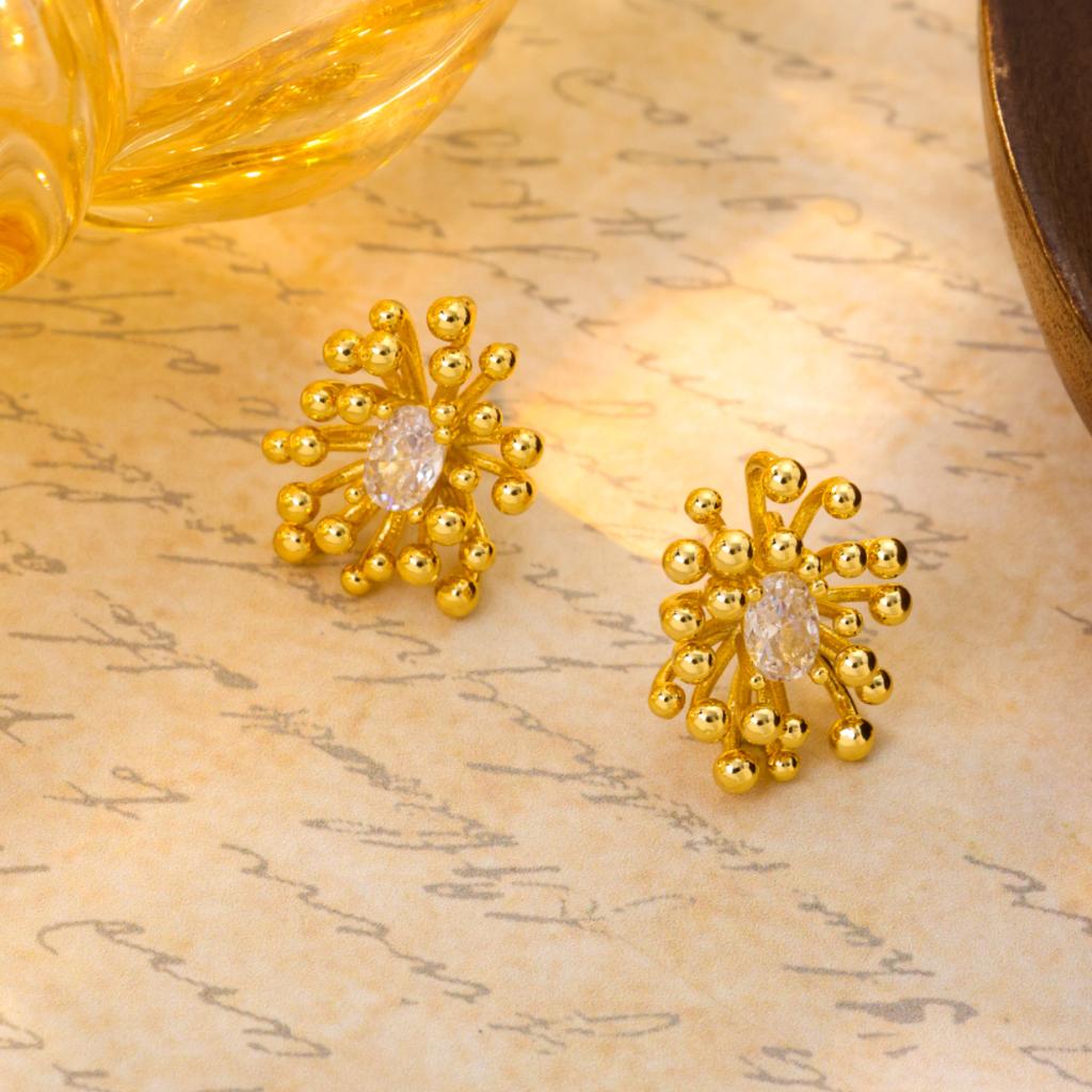 French Style Light Luxury Fashionable Personality Fireworks Zircon Earrings Women's High-end Sense Simple Exquisite Temperament Commuting