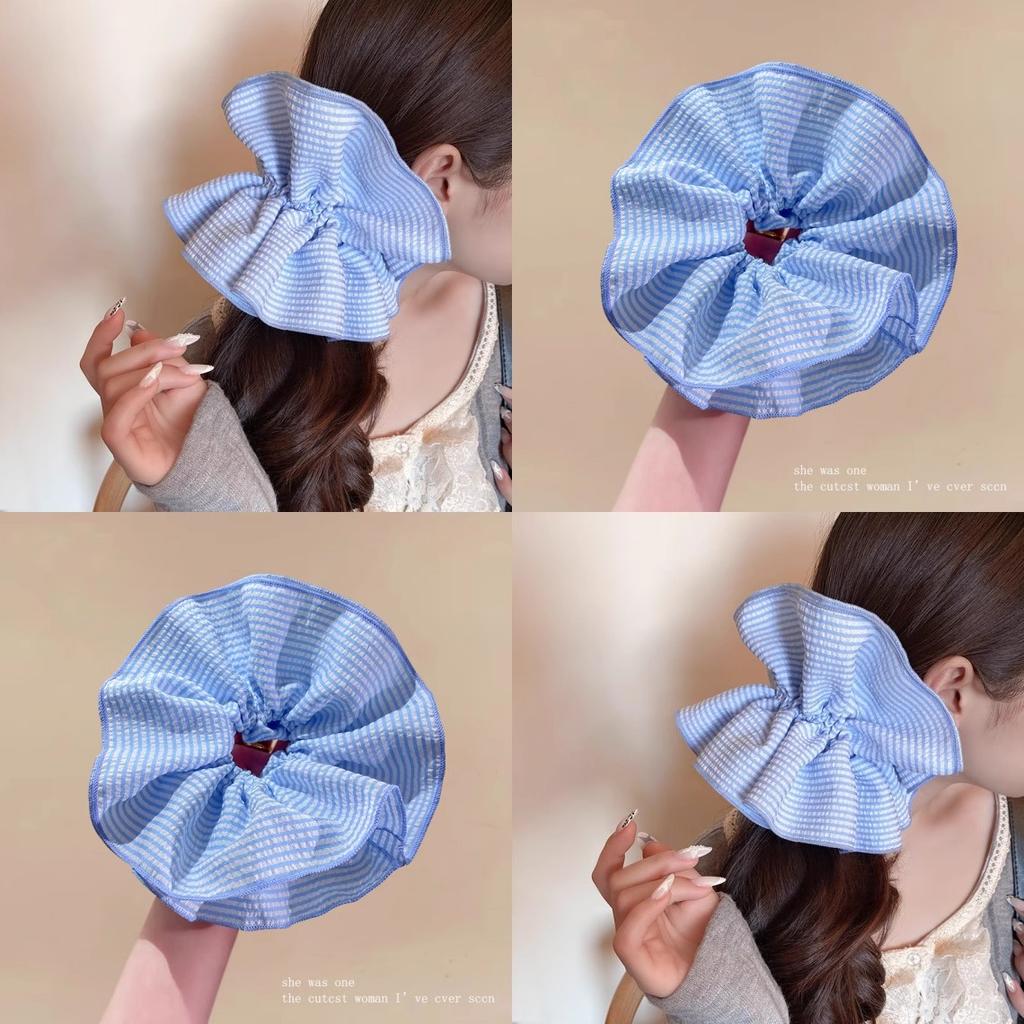 Striped Double-layer Large Intestine Hair Band Niche Versatile Girl Back Head Hair Rope Women's Atmosphere Hair Accessories