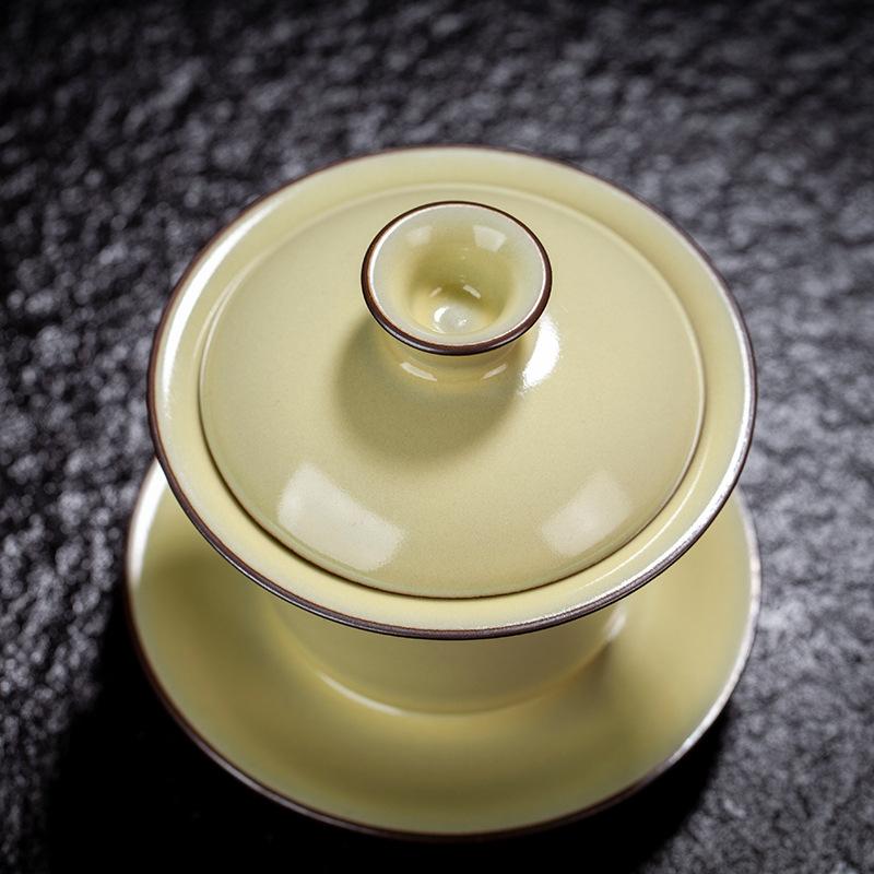 Ceramic iron-core Huangru kiln gaiwan, cracked slice can nurture the Three Talents, tea bowl, brewing tea bowl, offering tea bowl, household tea set
