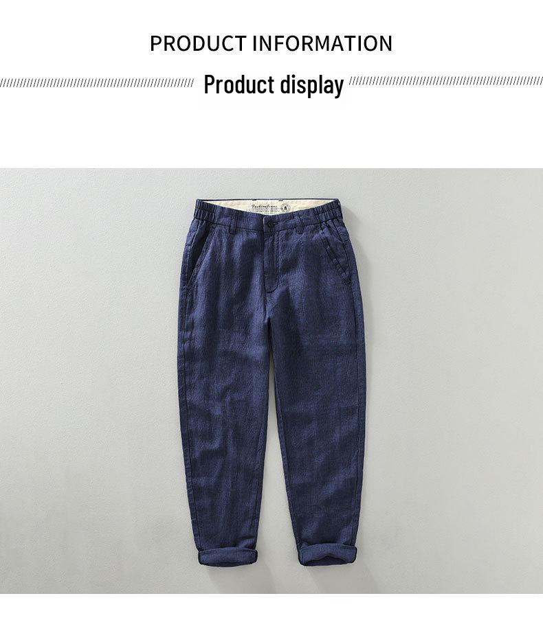 1333 Summer Breathable Japanese-Style Men’s Pure Linen Tapered Pants, Casual Nine-Point Trousers