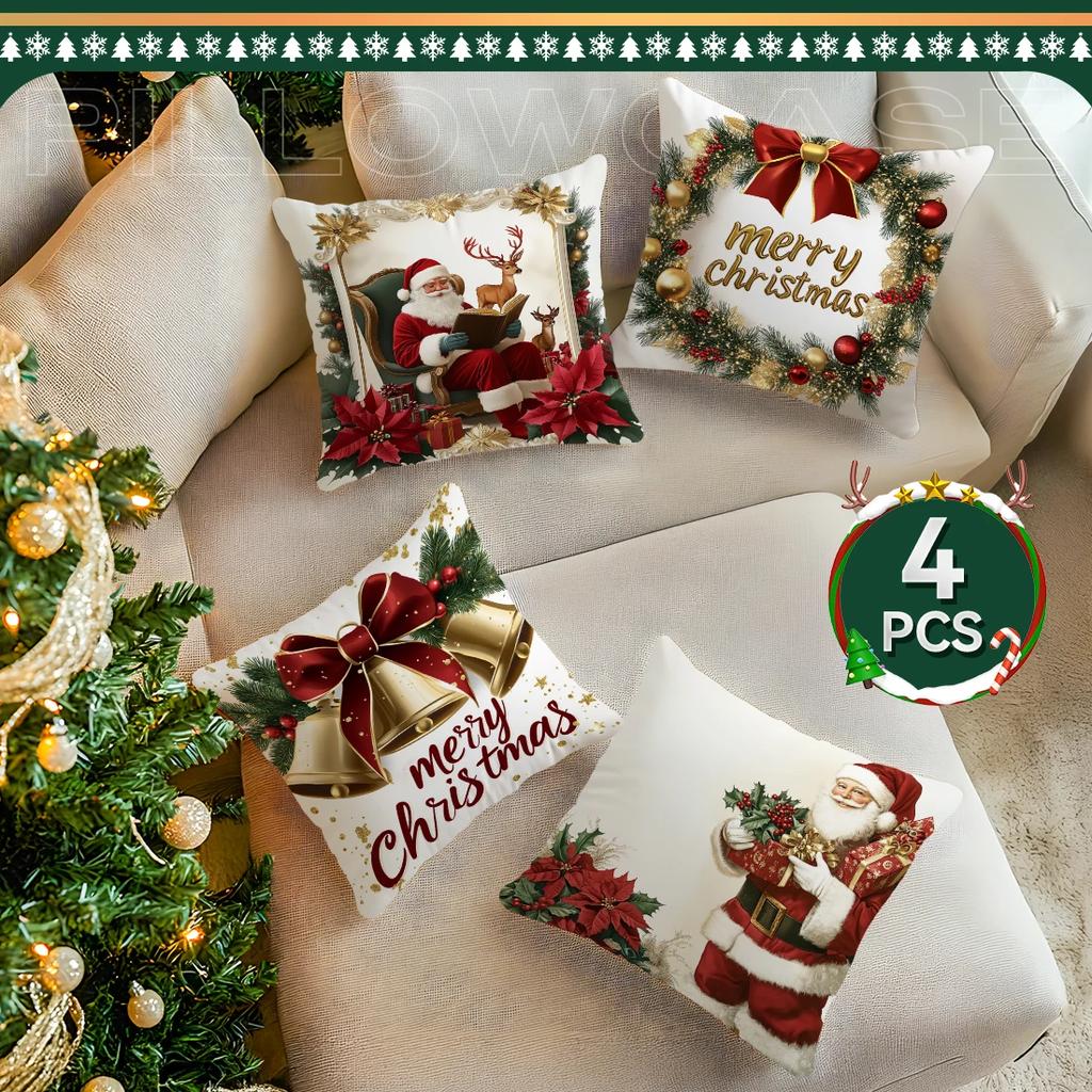 Retro Santa Claus Cushions Pillowcase Cushion Cover Throw Pillow Sofa Decoration Pillowcover Home Car Decor