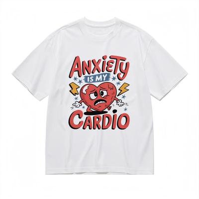 T-shirt Classica Comoda da Uomo Personaggio Emotivo Ansioso Grafica Fulmine Maglietta