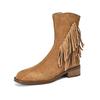 Cow Suede Nubuck Autumn Winter Shoes Med Heels Size 42 Modern Boots Round Toe Zipper Tassel Ankle Boots