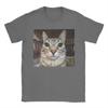 Silly Staring Cat Meme Mens T Shirts  Vintage Tees Short Sleeve Round Collar TShirts Pure Cotton Party Clothes
