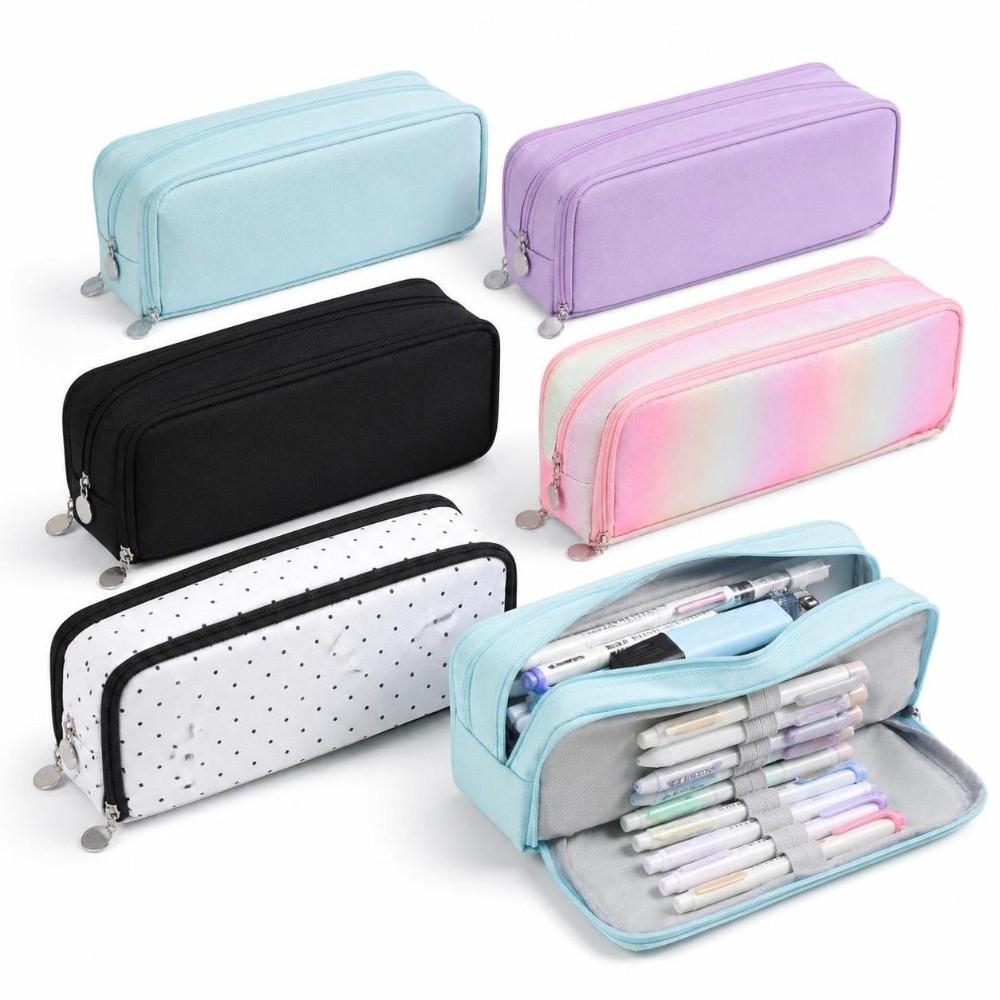 4 Compartments Pencil Pouch Zipper Closure Pen Case Large Pencil Bag  For Girls