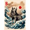 Japanese Great Wave of Animal Capybara Lion Shiba Inu Tiger Vintage Poster Canvas Printing Wall Art Picture for Room Home