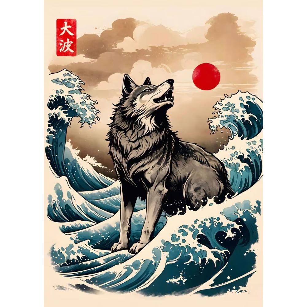 Japanese Great Wave of Animal Capybara Lion Shiba Inu Tiger Vintage Poster Canvas Printing Wall Art Picture for Room Home