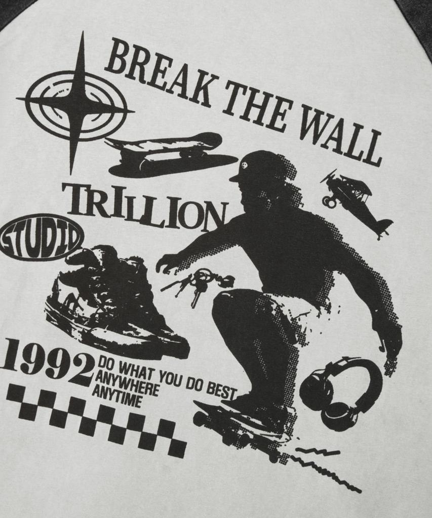 TRILLION Skateboard Pigment Graphic Raglan Short Sleeve_Charcoal